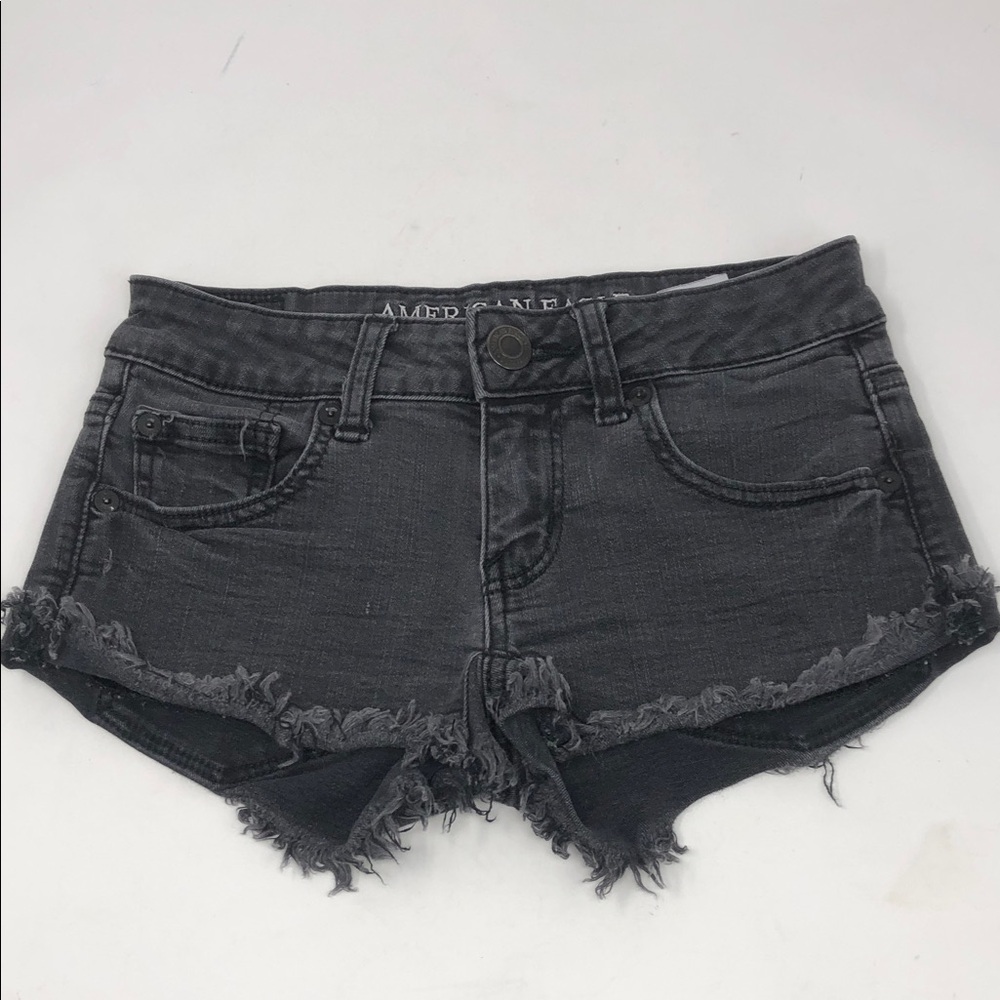 American Eagle Outfitters Super Low Shortie Faded Black Jean Shorts